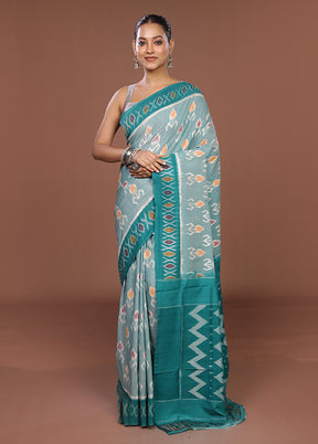 Green Ikkat Silk Saree With Blouse Piece
