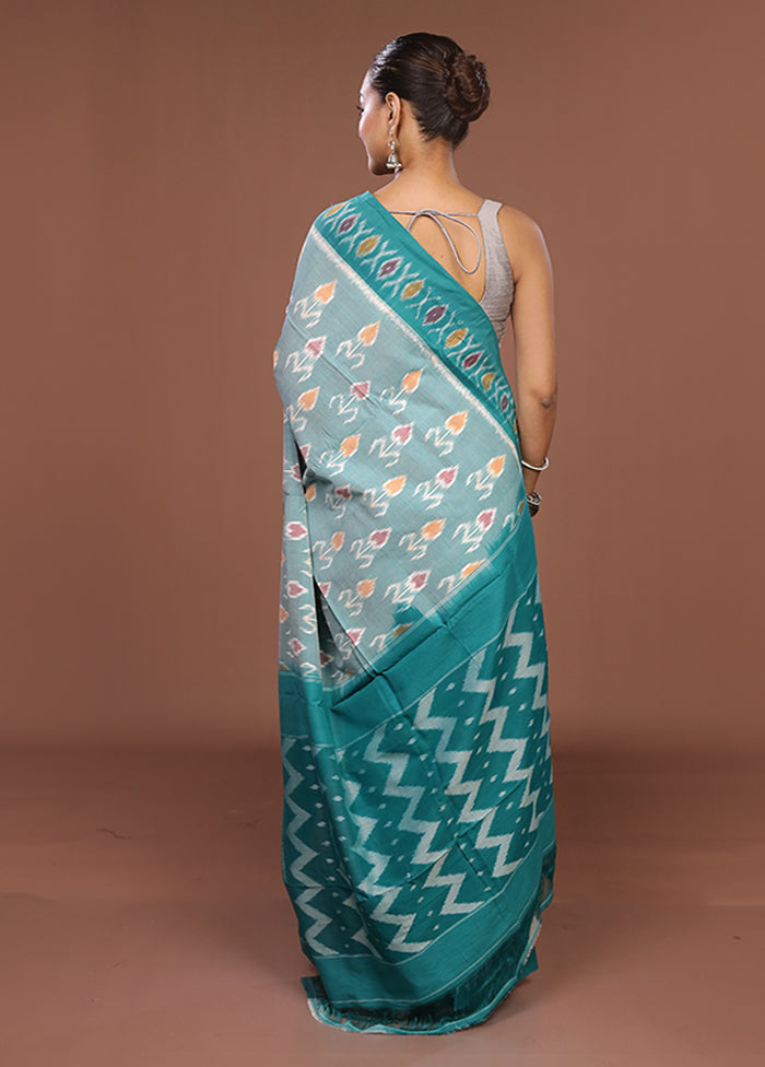 Green Ikkat Silk Saree With Blouse Piece