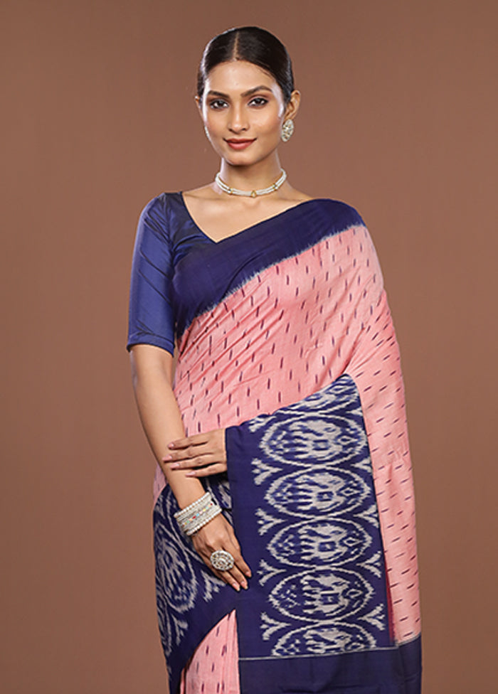 Pink Ikkat Silk Saree With Blouse Piece