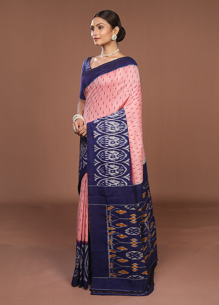 Pink Ikkat Silk Saree With Blouse Piece