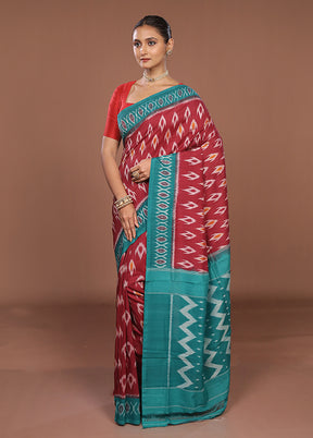 Maroon Ikkat Silk Saree With Blouse Piece
