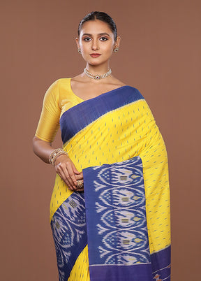 Yellow Ikkat Silk Saree With Blouse Piece