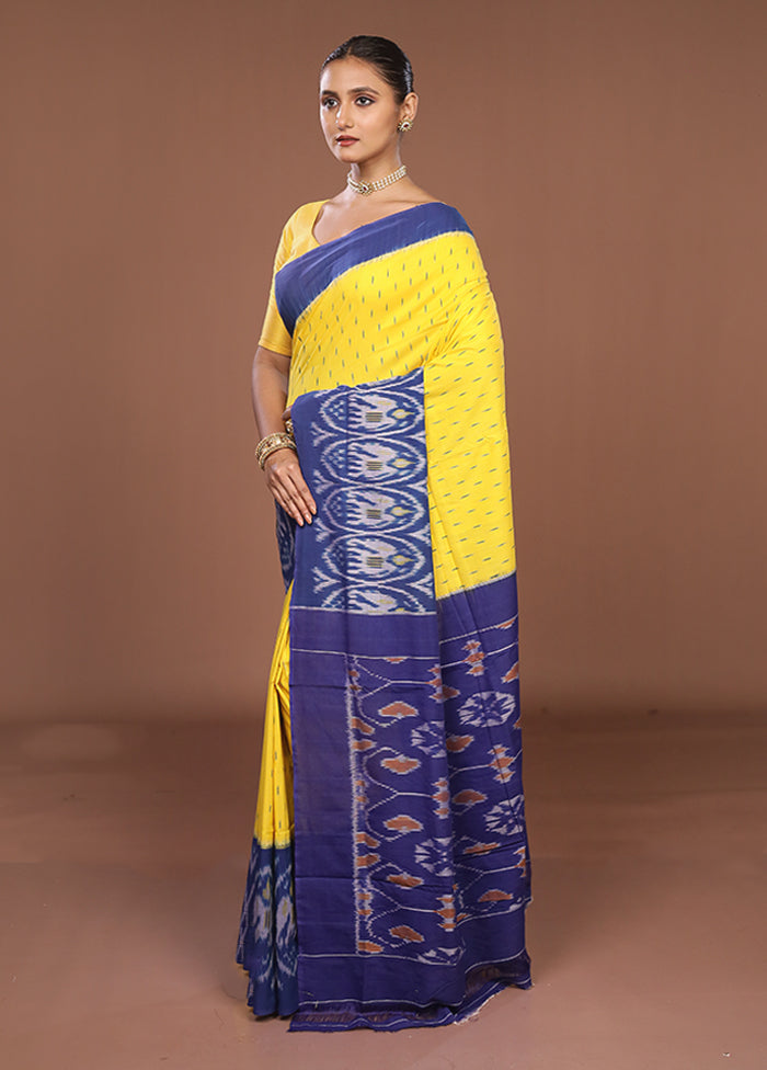Yellow Ikkat Silk Saree With Blouse Piece