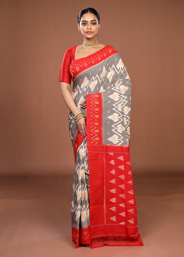 Grey Ikkat Silk Saree With Blouse Piece