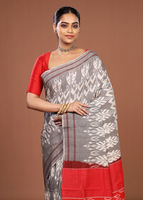 Grey Ikkat Silk Saree With Blouse Piece