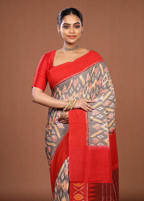 Grey Ikkat Silk Saree With Blouse Piece