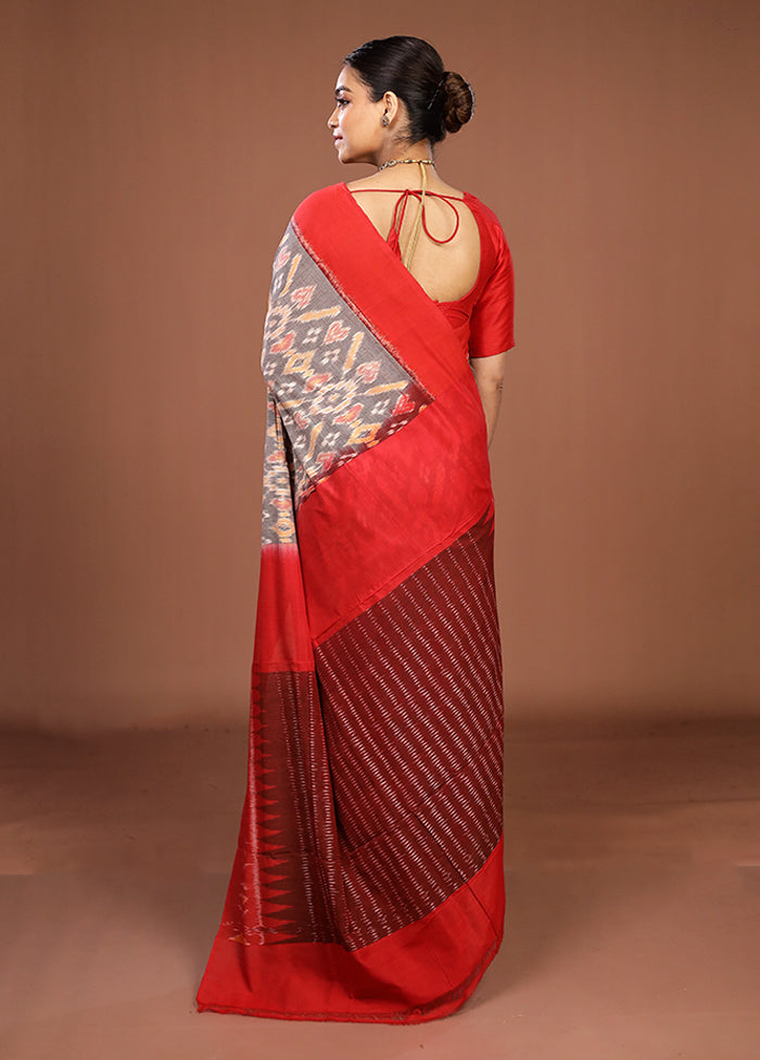 Grey Ikkat Silk Saree With Blouse Piece