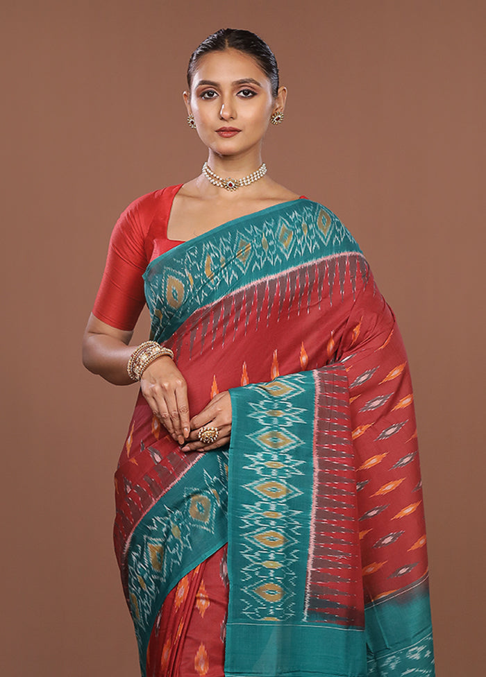 Maroon Ikkat Silk Saree With Blouse Piece