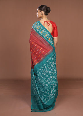 Maroon Ikkat Silk Saree With Blouse Piece