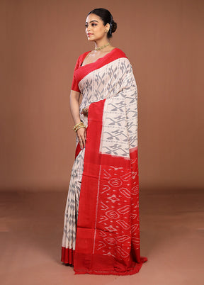White Ikkat Silk Saree With Blouse Piece