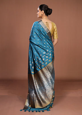 Blue Assam Silk Saree With Blouse Piece
