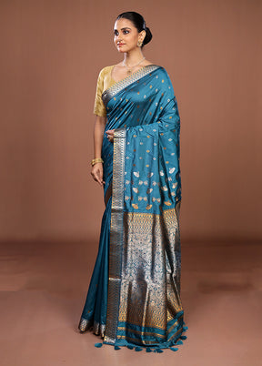Blue Assam Silk Saree With Blouse Piece