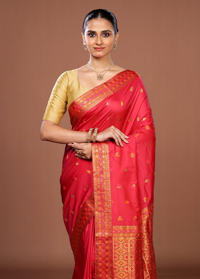 Pink Assam Silk Saree With Blouse Piece