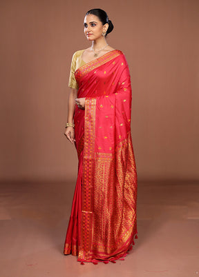 Pink Assam Silk Saree With Blouse Piece