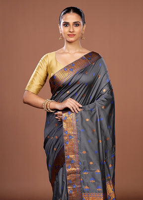 Blue Assam Silk Saree With Blouse Piece