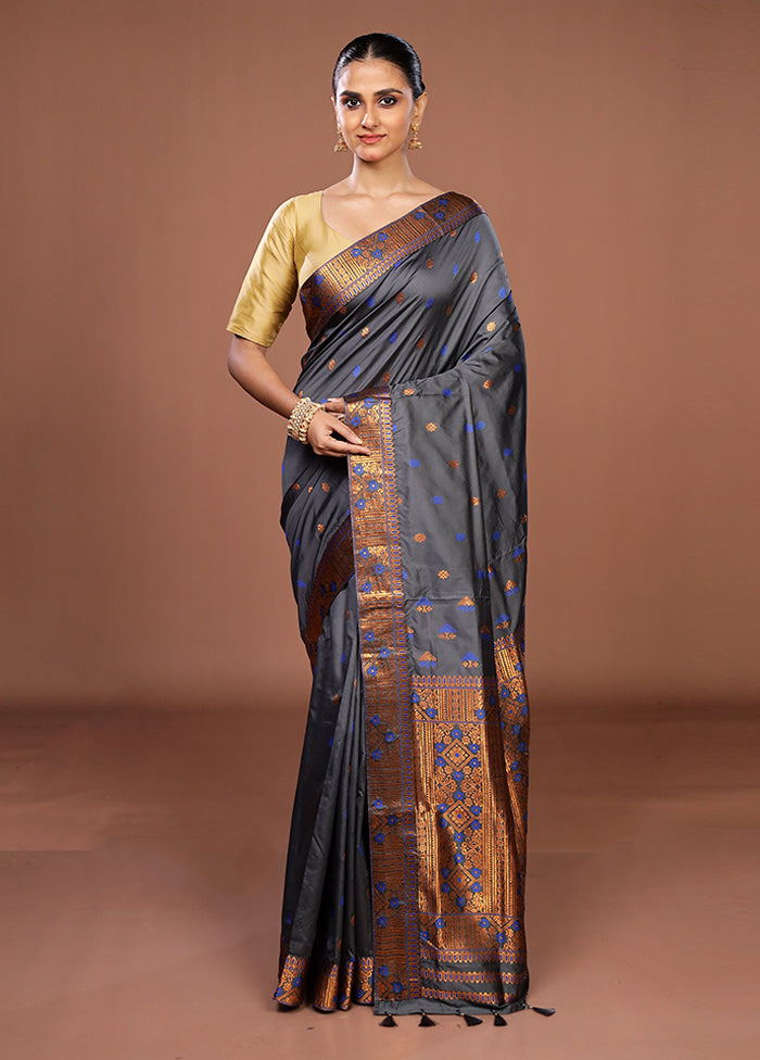 Blue Assam Silk Saree With Blouse Piece