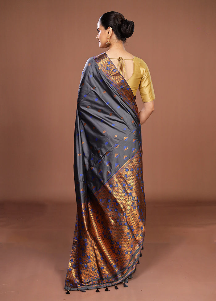 Blue Assam Silk Saree With Blouse Piece