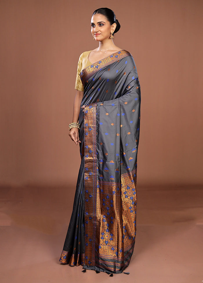 Blue Assam Silk Saree With Blouse Piece
