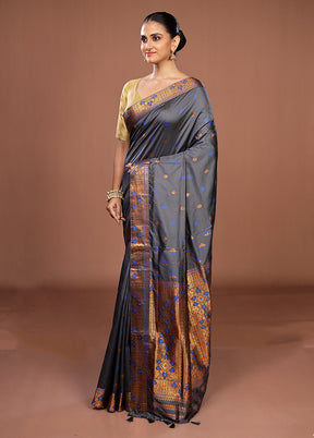 Blue Assam Silk Saree With Blouse Piece