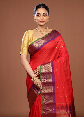 Red Gadwal Pure Silk Saree Without Blouse Piece