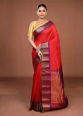 Red Gadwal Pure Silk Saree Without Blouse Piece