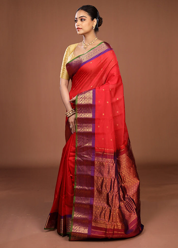 Red Gadwal Pure Silk Saree Without Blouse Piece