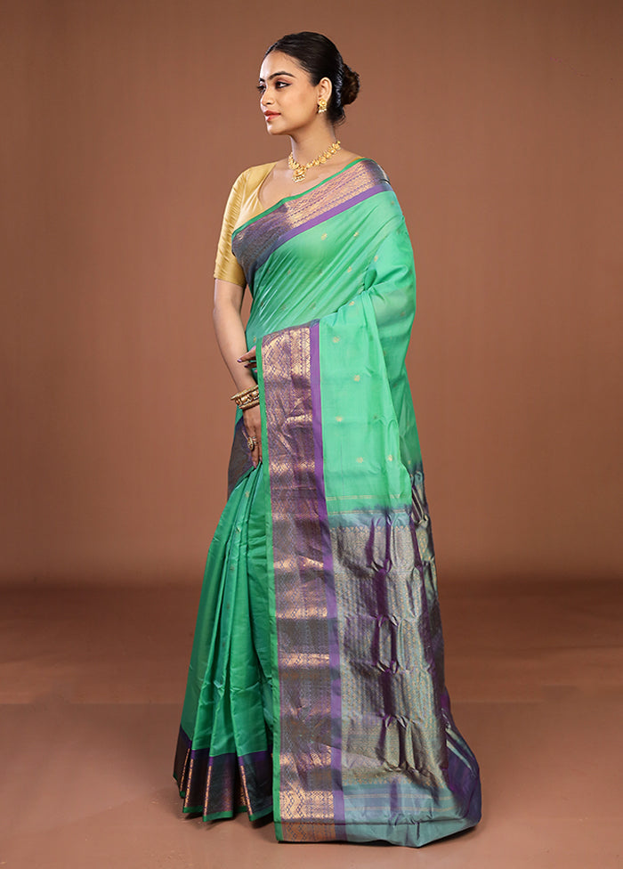 Green Gadwal Pure Silk Saree Without Blouse Piece