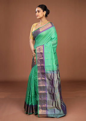 Green Gadwal Pure Silk Saree Without Blouse Piece