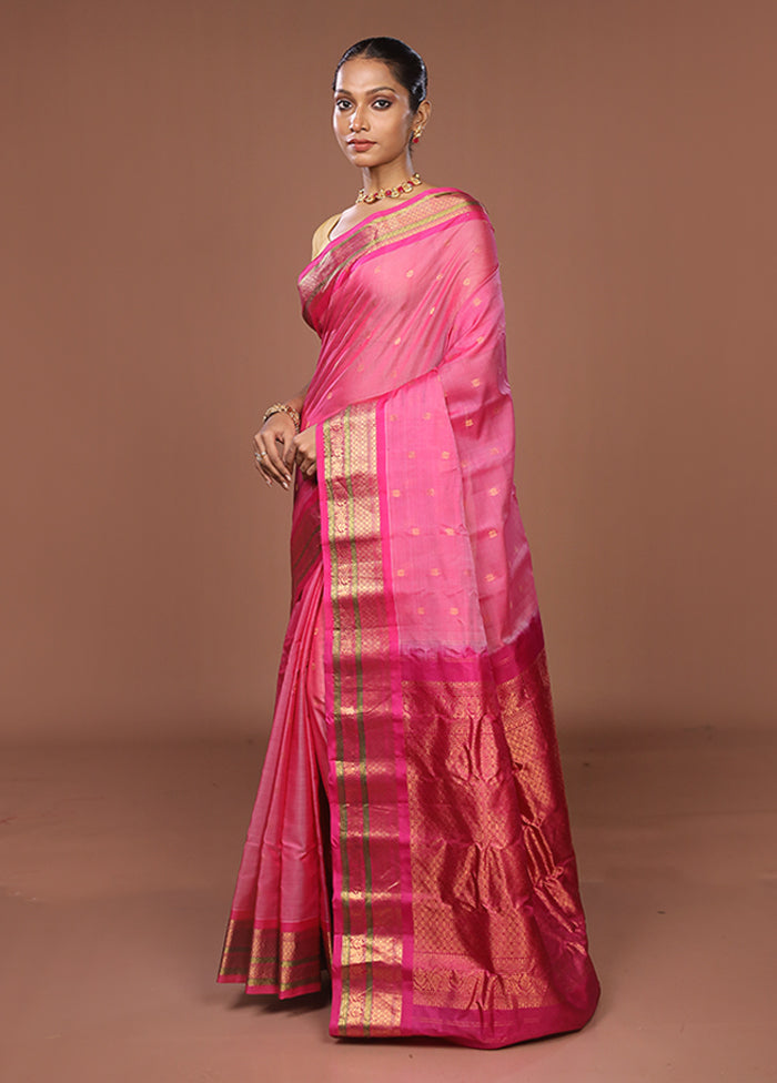 Pink Gadwal Pure Silk Saree Without Blouse Piece