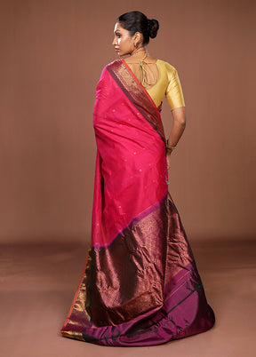 Pink Gadwal Pure Silk Saree Without Blouse Piece