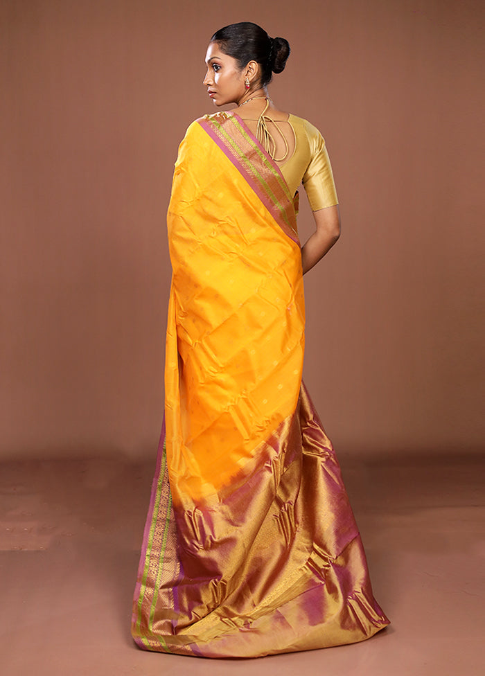 Yellow Gadwal Pure Silk Saree Without Blouse Piece
