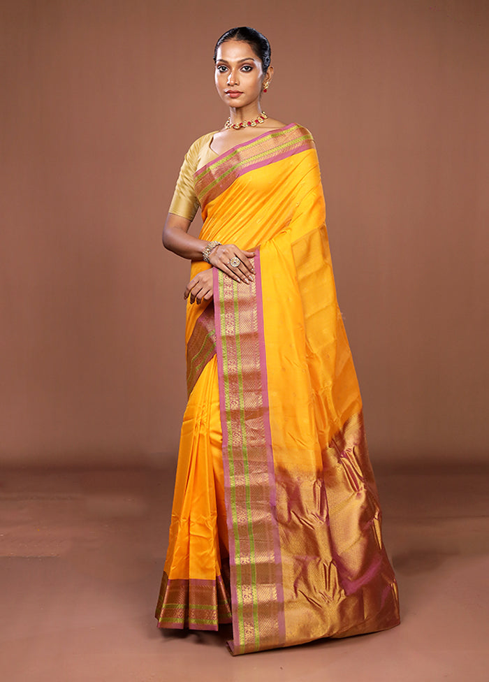 Yellow Gadwal Pure Silk Saree Without Blouse Piece