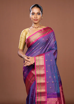 Purple Gadwal Pure Silk Saree Without Blouse Piece