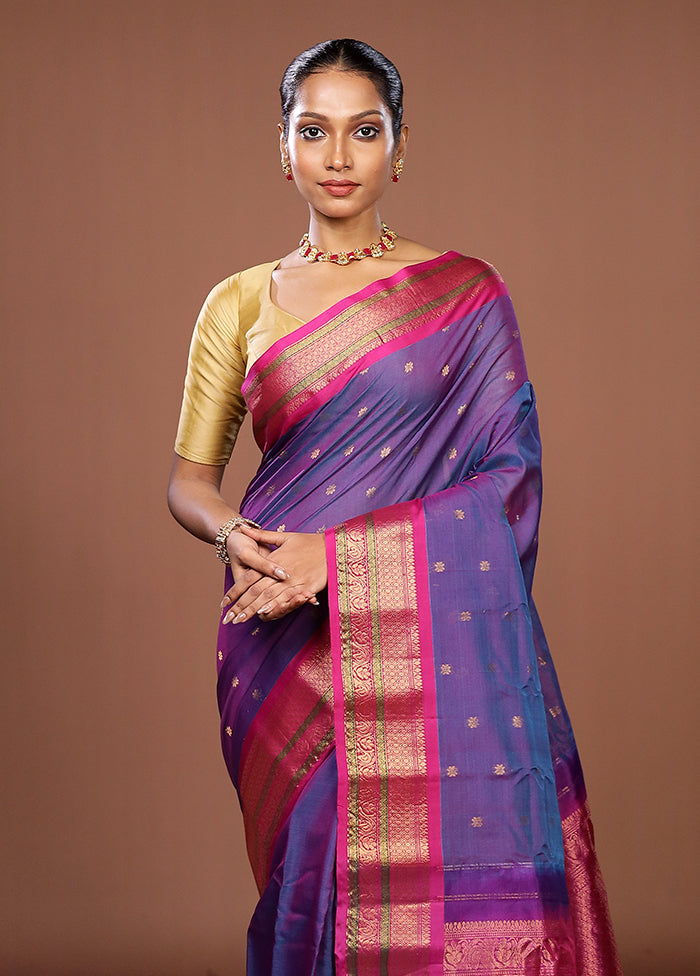 Purple Gadwal Pure Silk Saree Without Blouse Piece