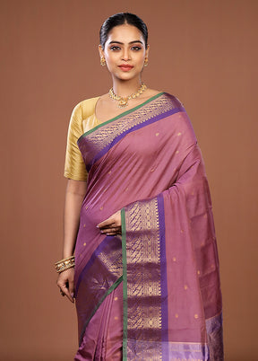Purple Gadwal Pure Silk Saree Without Blouse Piece