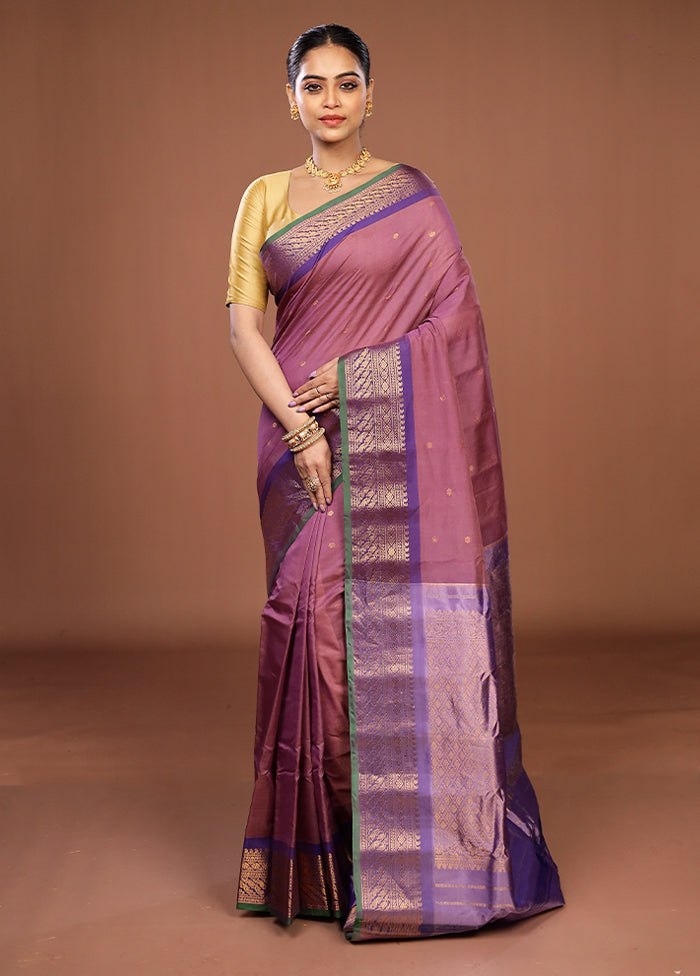 Purple Gadwal Pure Silk Saree Without Blouse Piece
