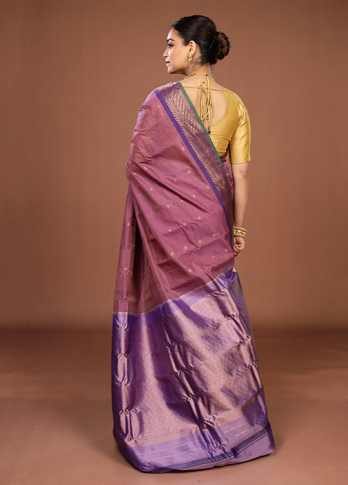 Purple Gadwal Pure Silk Saree Without Blouse Piece