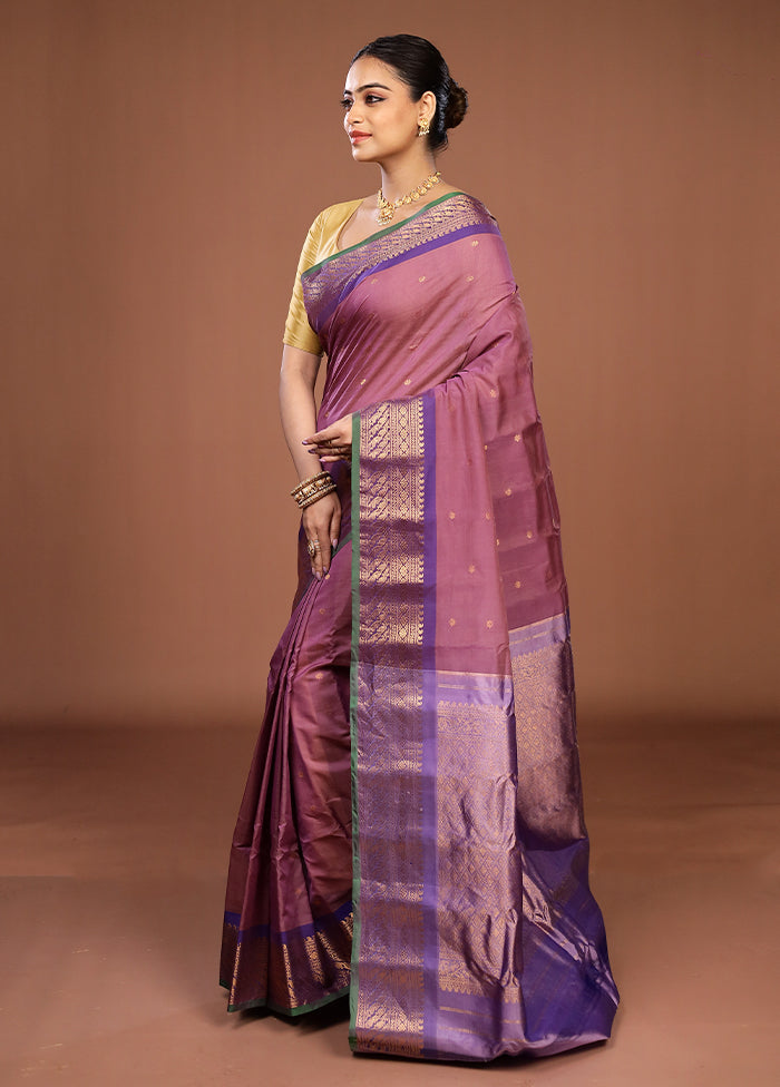 Purple Gadwal Pure Silk Saree Without Blouse Piece