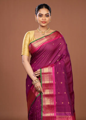 Purple Gadwal Pure Silk Saree Without Blouse Piece