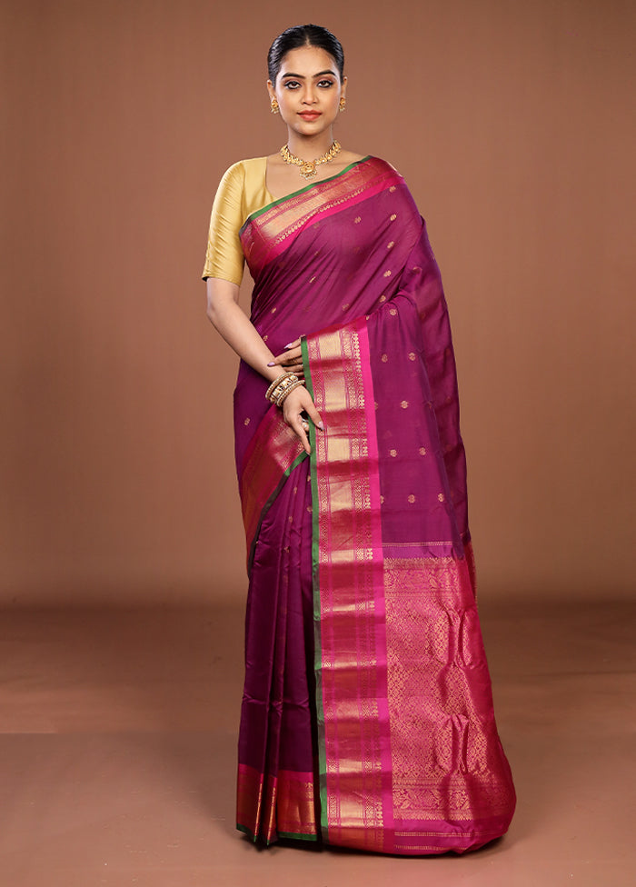 Purple Gadwal Pure Silk Saree Without Blouse Piece