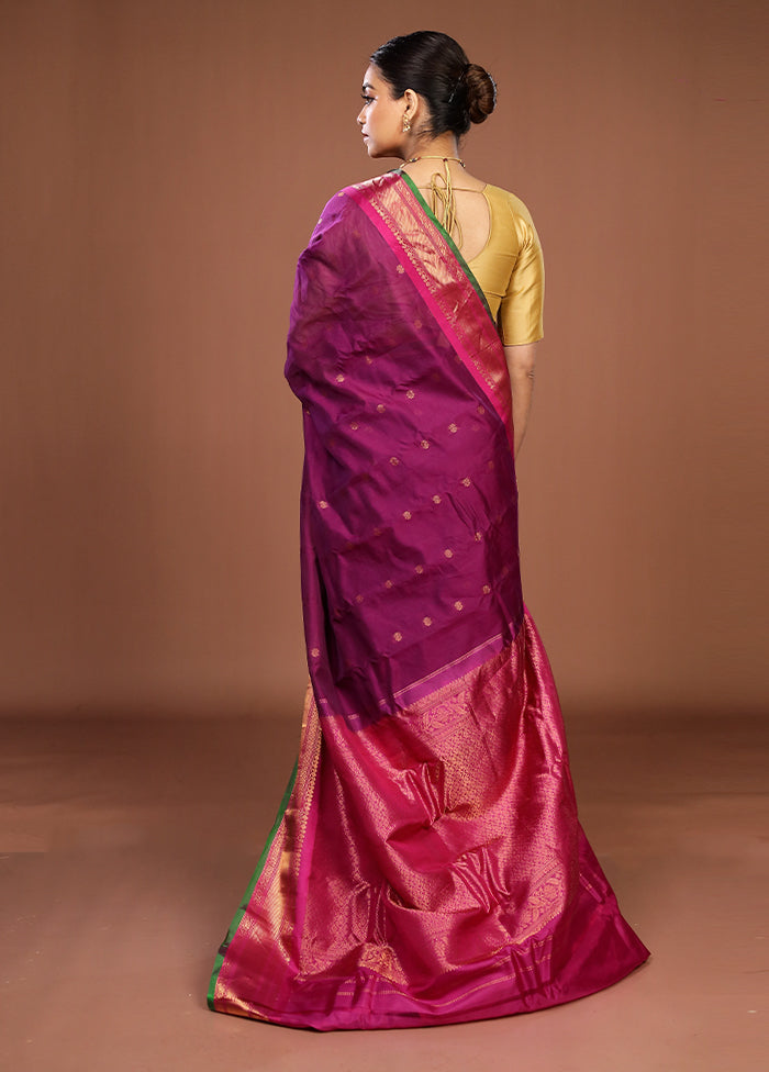 Purple Gadwal Pure Silk Saree Without Blouse Piece