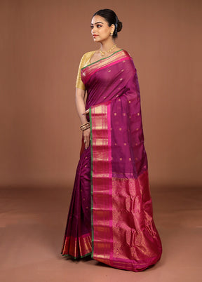 Purple Gadwal Pure Silk Saree Without Blouse Piece