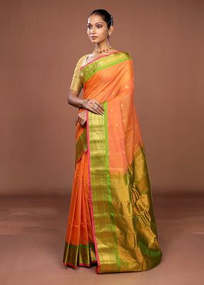Orange Gadwal Pure Silk Saree Without Blouse Piece