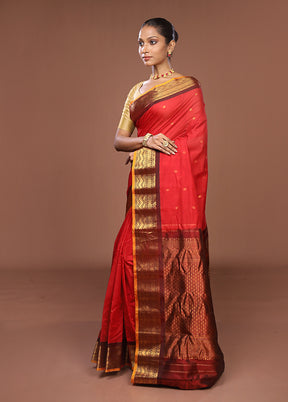 Red Gadwal Pure Silk Saree Without Blouse Piece