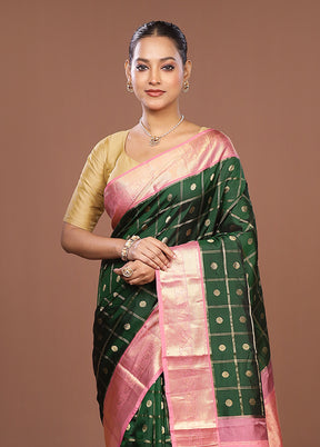 Green Handloom Kanchipuram Pure Silk Saree With Blouse Piece