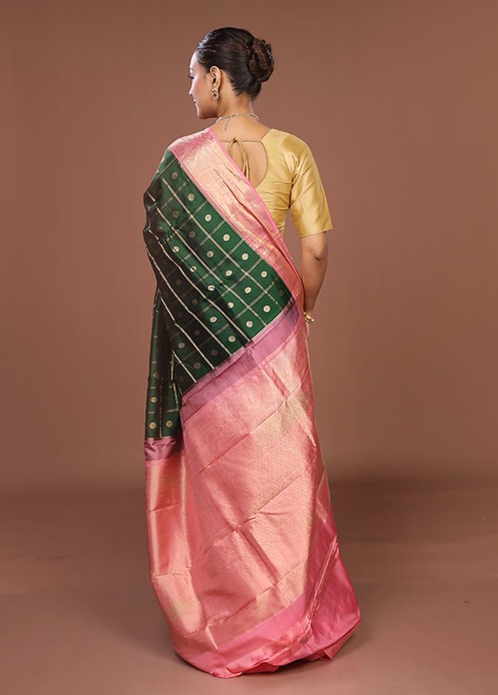 Green Handloom Kanchipuram Pure Silk Saree With Blouse Piece