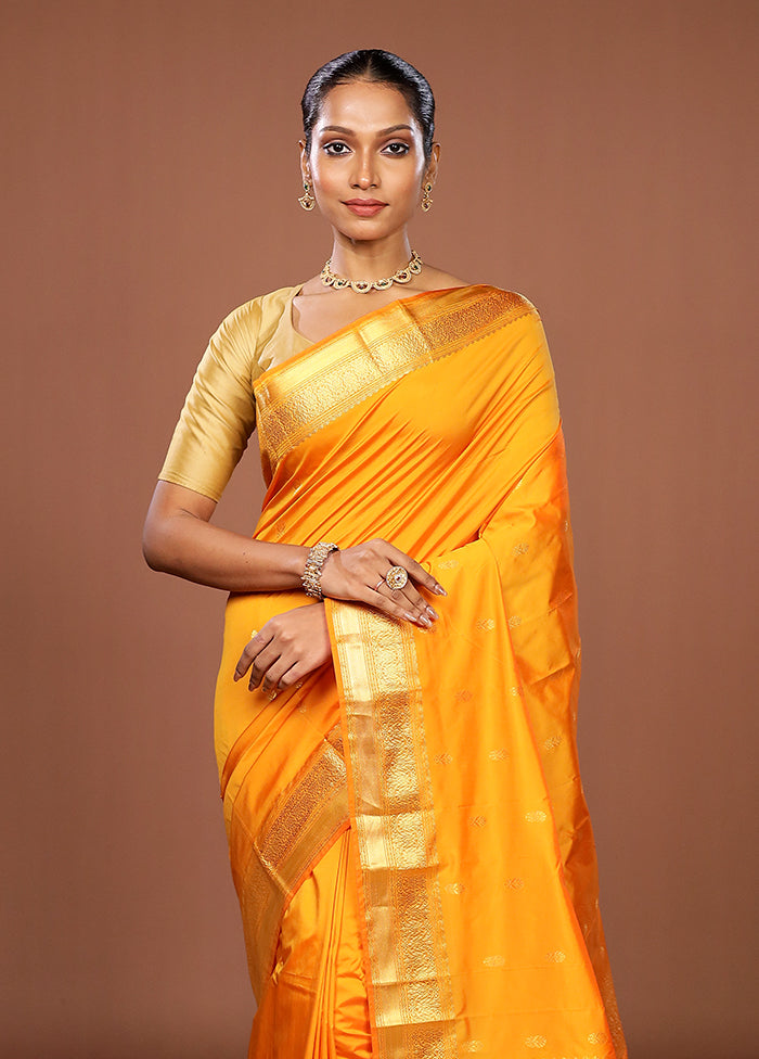 Yellow Kanjivaram Silk Saree With Blouse Piece