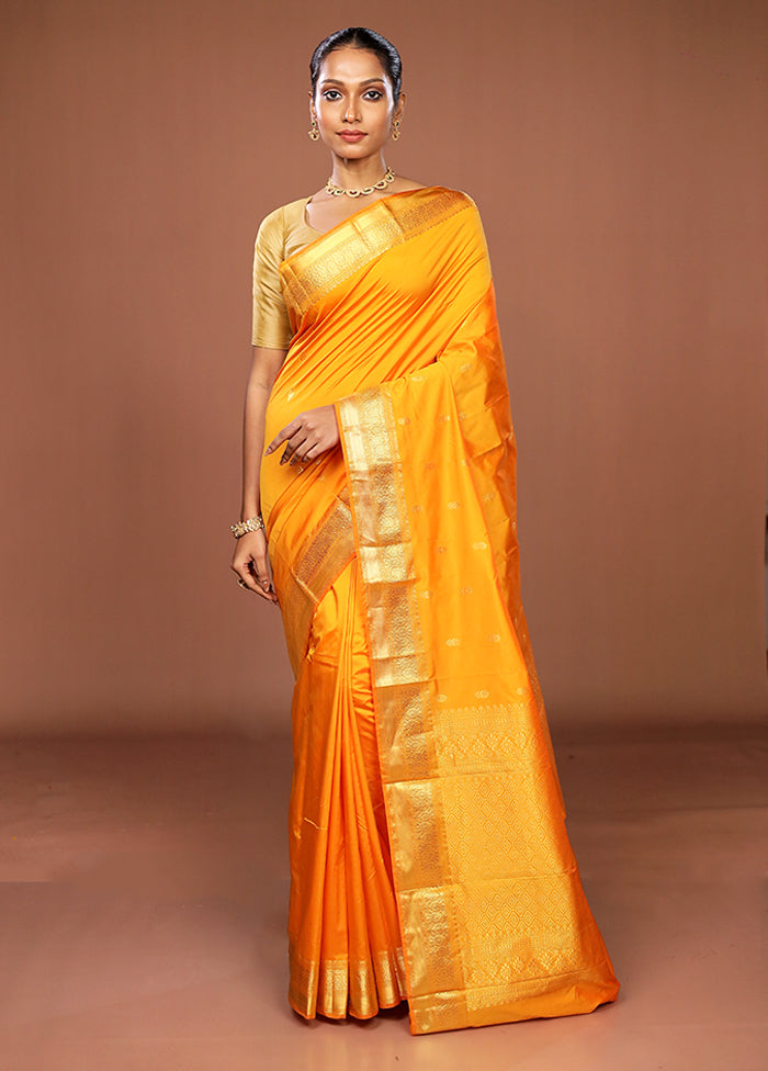 Yellow Kanjivaram Silk Saree With Blouse Piece