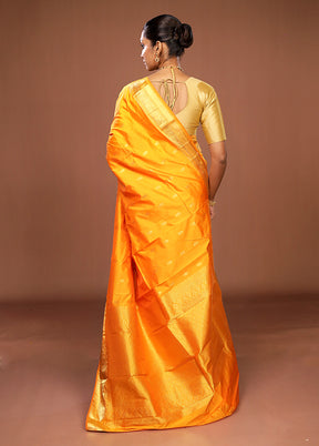 Yellow Kanjivaram Silk Saree With Blouse Piece