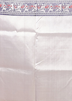 White Handloom Baluchari Pure Silk Saree With Blouse Piece